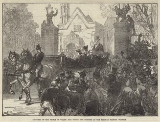 Herstel van de Prins van Wales, de Prins en Prinses op het Treinstation, Windsor
